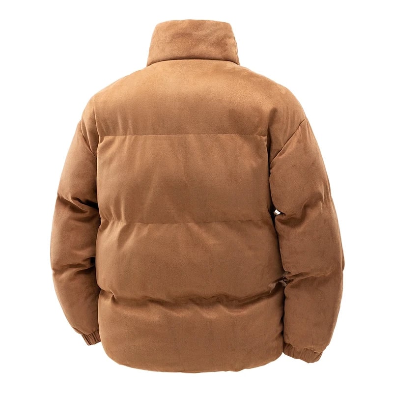 Men's Puffer Jacket Winter Quilted with Stand Collar and Faux Suede - Image 6