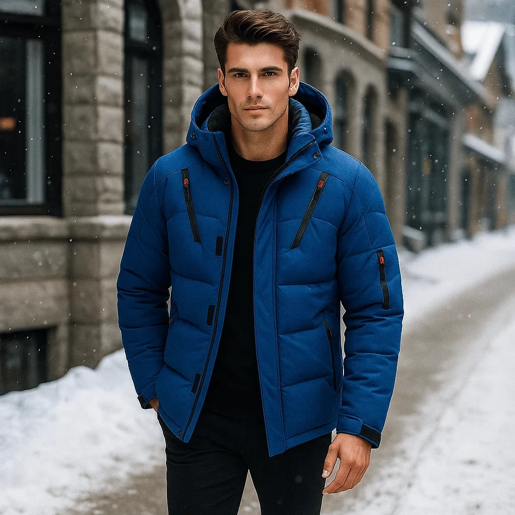 Men's Puffer Jacket with Adjustable Hood Quilted Down Fill and Zippered Pockets - Image 5