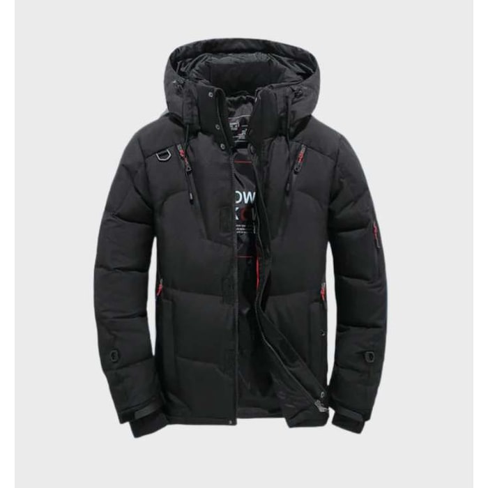 Men's Puffer Jacket with Insulated Quilted Design Hood and Multiple Zippered Pockets - Image 1