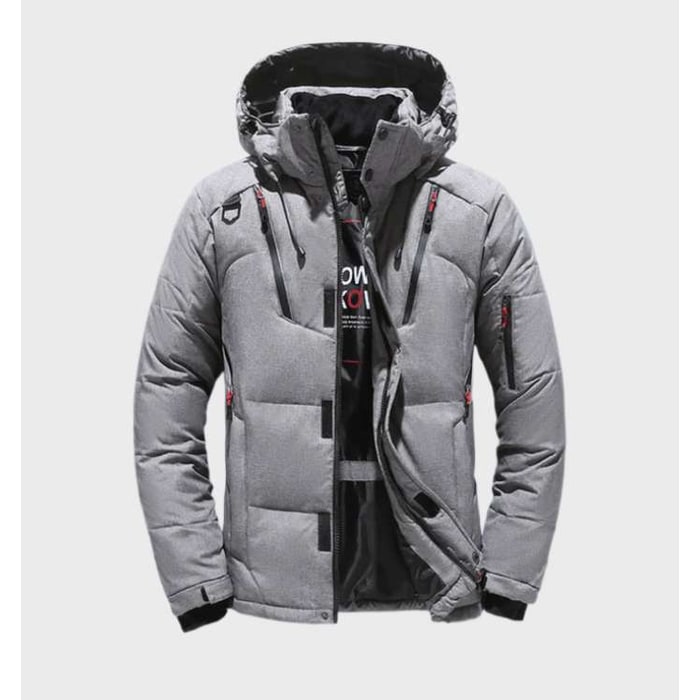 Men's Puffer Jacket with Insulated Quilted Design Hood and Multiple Zippered Pockets - Image 2