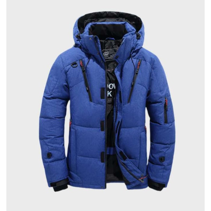 Men's Puffer Jacket with Insulated Quilted Design Hood and Multiple Zippered Pockets - Image 4