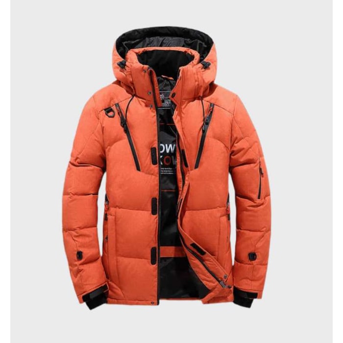 Men's Puffer Jacket with Insulated Quilted Design Hood and Multiple Zippered Pockets - Image 5