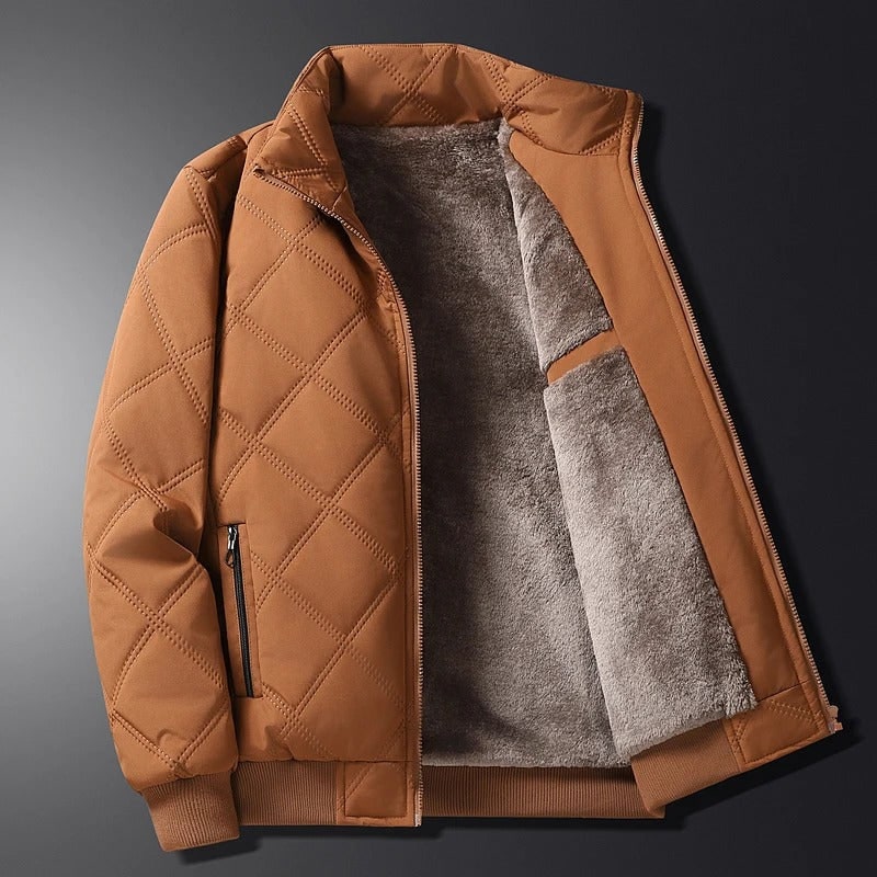 Men's Quilted Jacket with Diamond Quilting Fleece Lining and Stand Collar - Image 2