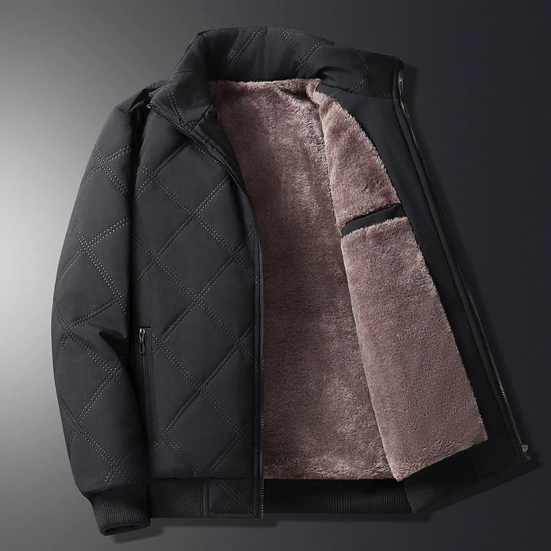 Men's Quilted Jacket with Diamond Quilting Fleece Lining and Stand Collar - Image 3