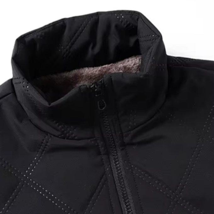 Men's Quilted Jacket with Diamond Quilting Fleece Lining and Stand Collar - Image 5