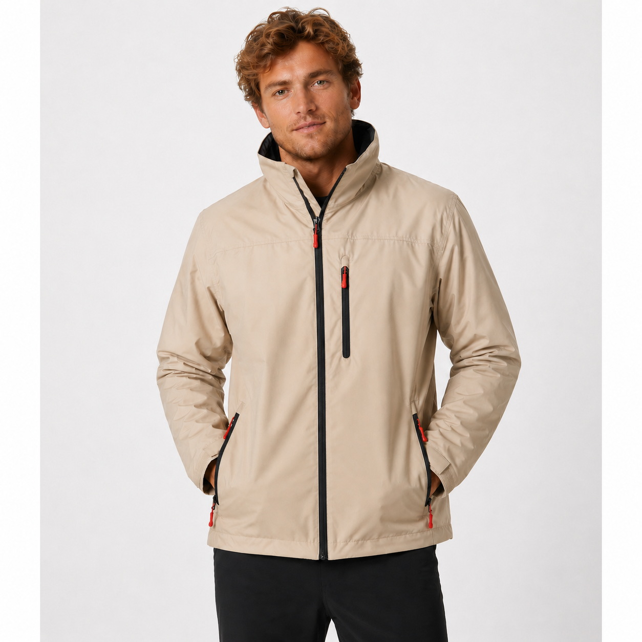 Men's Rain Jacket Windbreaker with Water-Resistant Zip Closure and Fleece Collar - Image 6