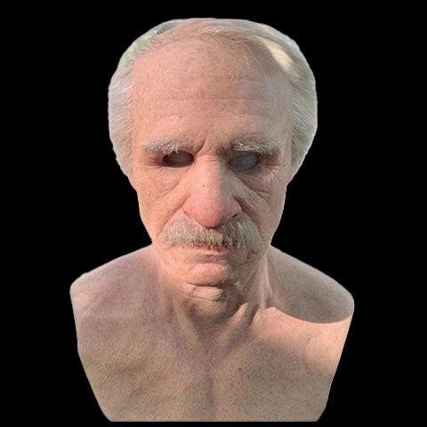 Men's Realistic Silicone Old Man Mask with Extended Chest Bib and Hair Details - Image 11