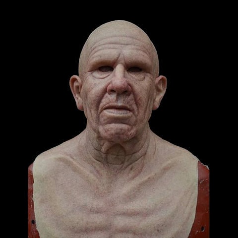 Men's Realistic Silicone Old Man Mask with Extended Chest Bib and Hair Details - Image 13