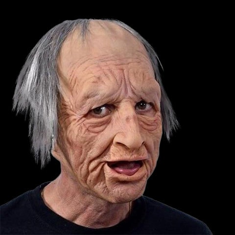 Men's Realistic Silicone Old Man Mask with Extended Chest Bib and Hair Details - Image 19