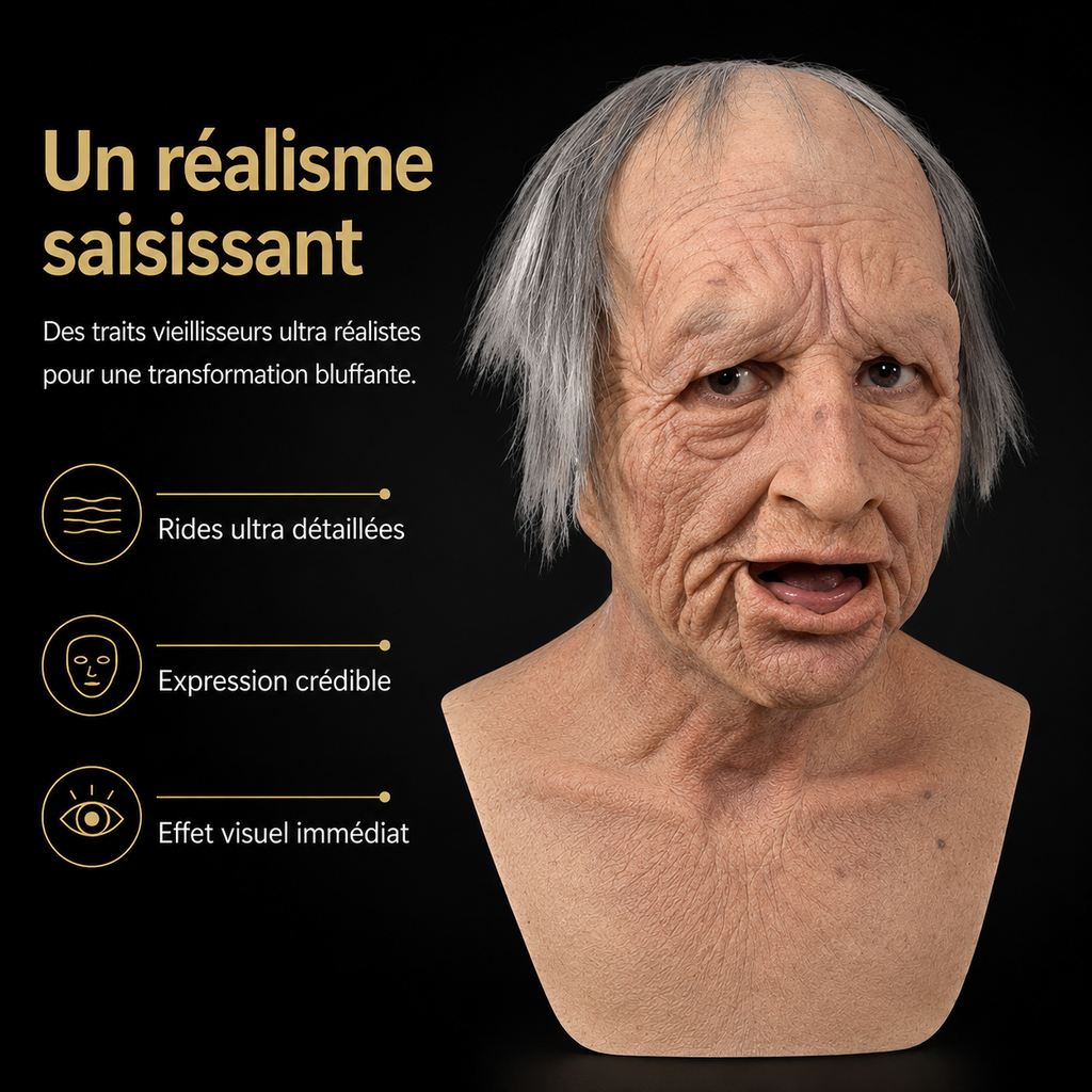 Men's Realistic Silicone Old Man Mask with Extended Chest Bib and Hair Details - Image 2