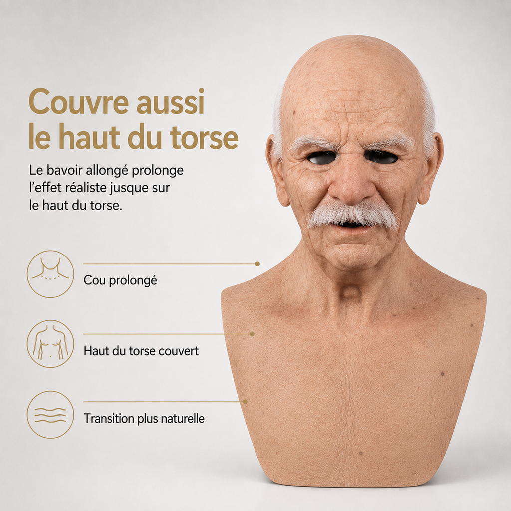 Men's Realistic Silicone Old Man Mask with Extended Chest Bib and Hair Details - Image 5