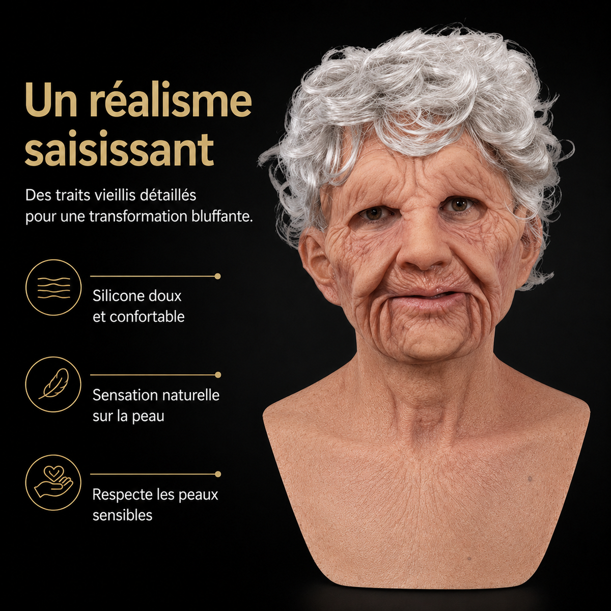 Men's Realistic Silicone Old Man Mask with Extended Chest Bib and Hair Details - Image 6