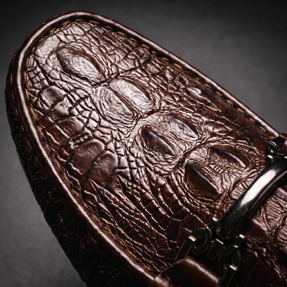 Men's Slip on Loafers with Croc Embossed Leather and Metal Bit Detail - Image 4