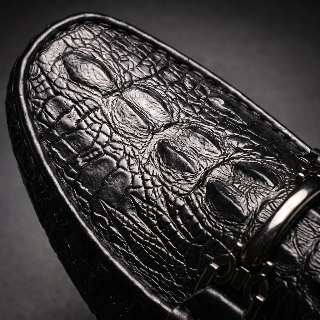 Men's Slip on Loafers with Croc Embossed Leather and Metal Bit Detail - Image 8