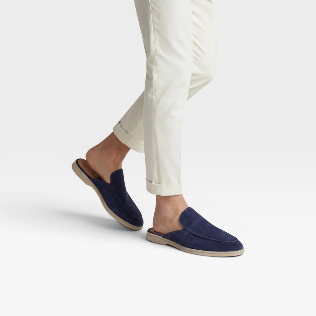 Men's Slip on Suede Loafers with Moccasin Stitched Toe and Backless Mule Design - Image 10