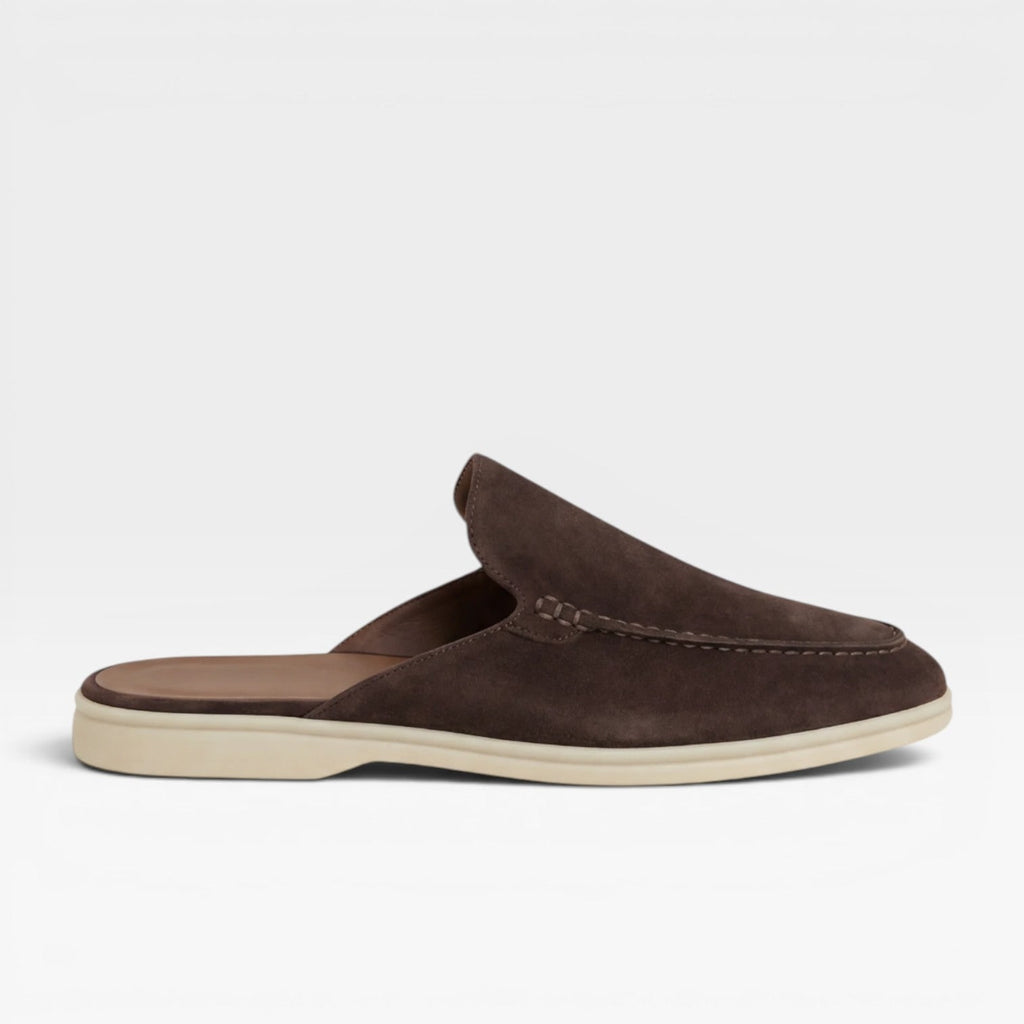 Men's Slip on Suede Loafers with Moccasin Stitched Toe and Backless Mule Design - Image 11