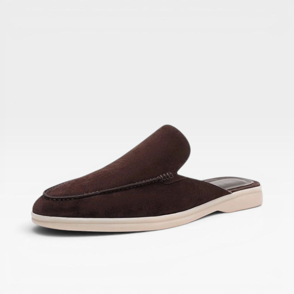 Men's Slip on Suede Loafers with Moccasin Stitched Toe and Backless Mule Design - Image 12