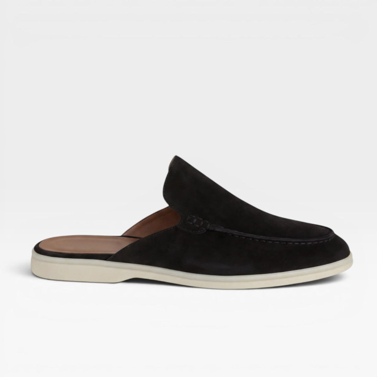 Men's Slip on Suede Loafers with Moccasin Stitched Toe and Backless Mule Design - Image 3