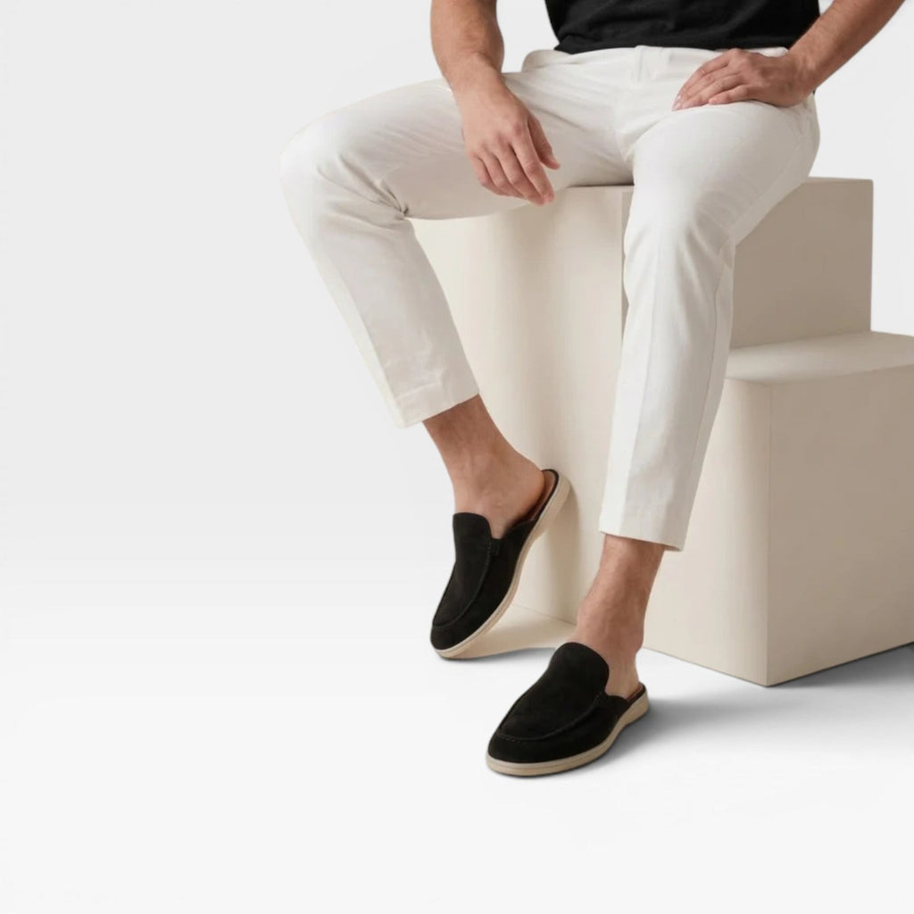 Men's Slip on Suede Loafers with Moccasin Stitched Toe and Backless Mule Design - Image 6