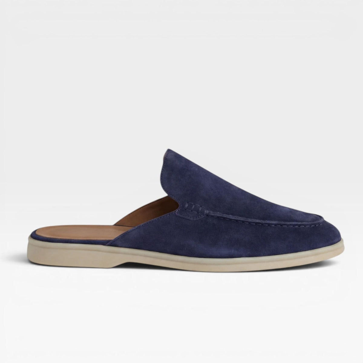 Men's Slip on Suede Loafers with Moccasin Stitched Toe and Backless Mule Design - Image 8