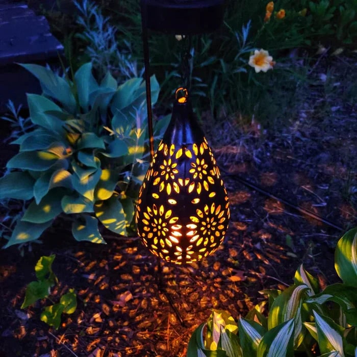 Men's Solar Powered Hanging Outdoor Lantern with Floral Cutout and Decorative Shadow - Image 1