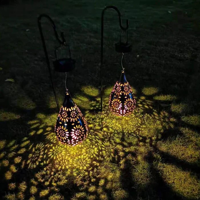 Men's Solar Powered Hanging Outdoor Lantern with Floral Cutout and Decorative Shadow - Image 5