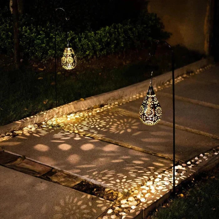 Men's Solar Powered Hanging Outdoor Lantern with Floral Cutout and Decorative Shadow - Image 6