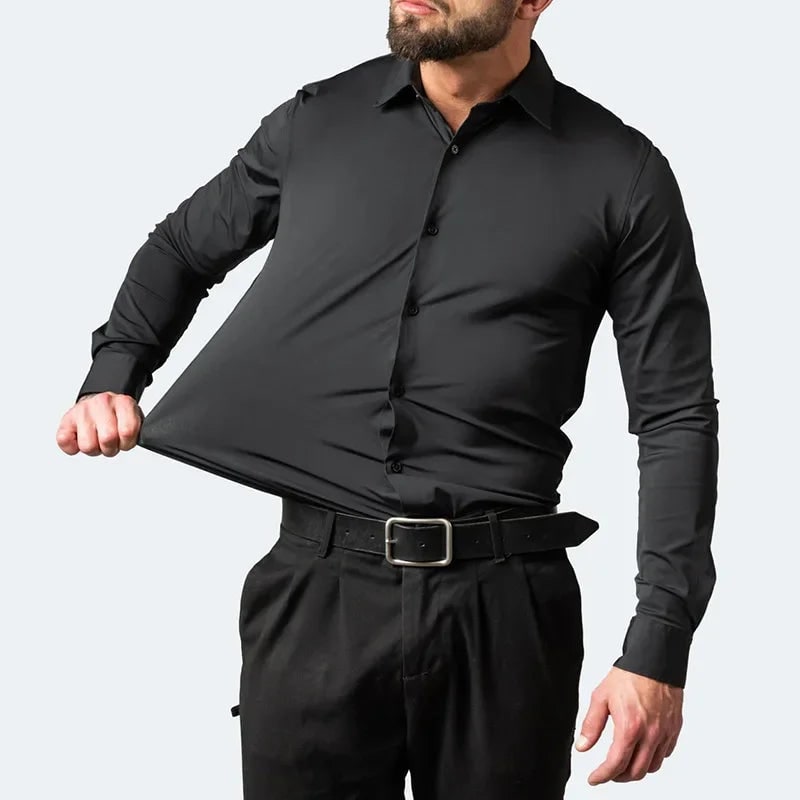 Men's Stretch Button Down Dress Shirt with Elastic Material and Breathable Comfort - Image 1