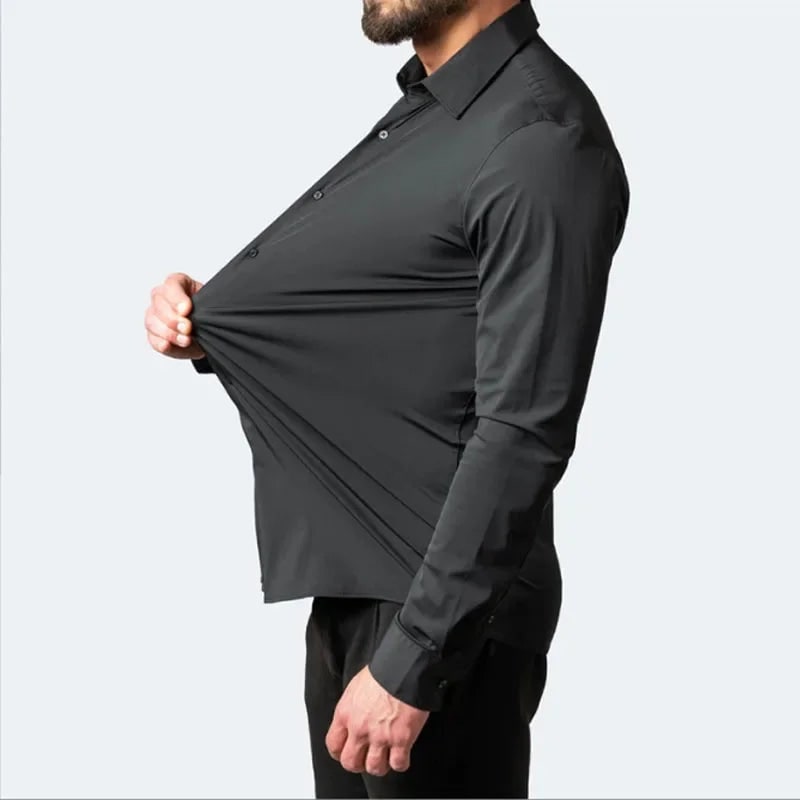 Men's Stretch Button Down Dress Shirt with Elastic Material and Breathable Comfort - Image 2