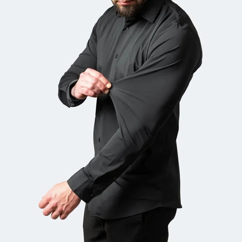 Men's Stretch Button Down Dress Shirt with Elastic Material and Breathable Comfort - Image 5