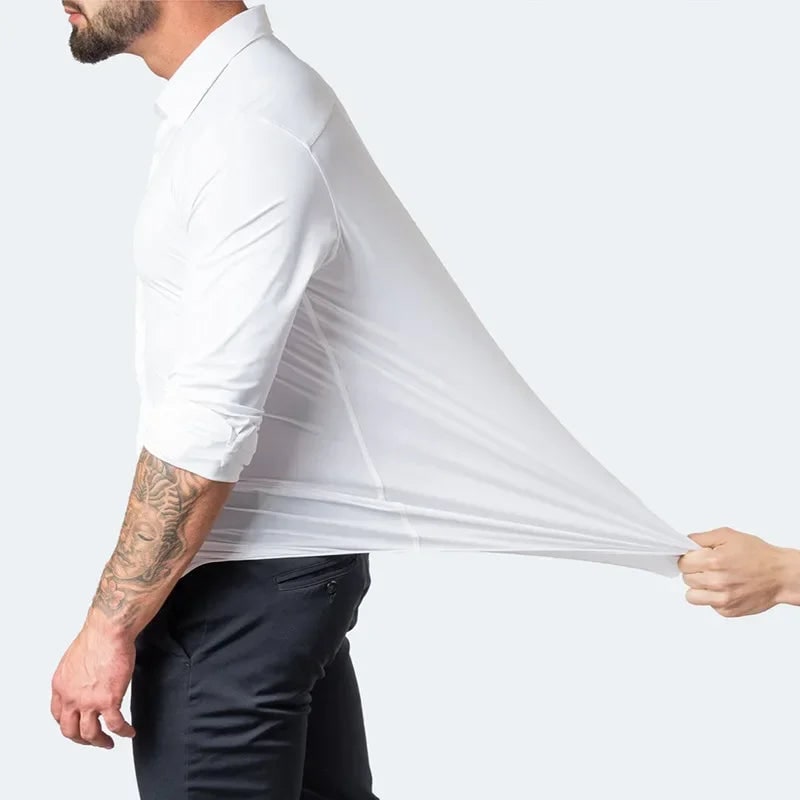 Men's Stretch Button Down Dress Shirt with Elastic Material and Breathable Comfort - Image 6