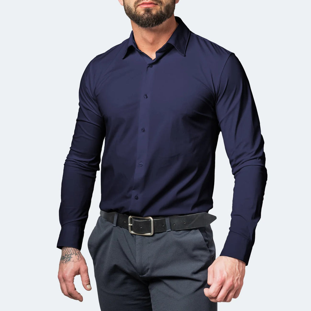 Men's Stretch Button Down Dress Shirt with Elastic Material and Breathable Comfort - Image 8