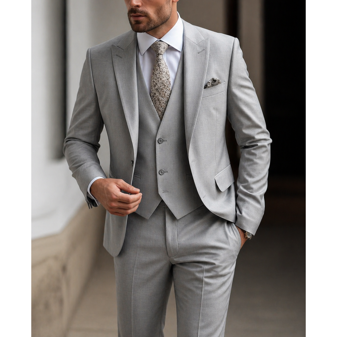 Men's Suit Three Piece Slim Fit Jacket with Vest and Dress Trousers Double Breasted - Image 3