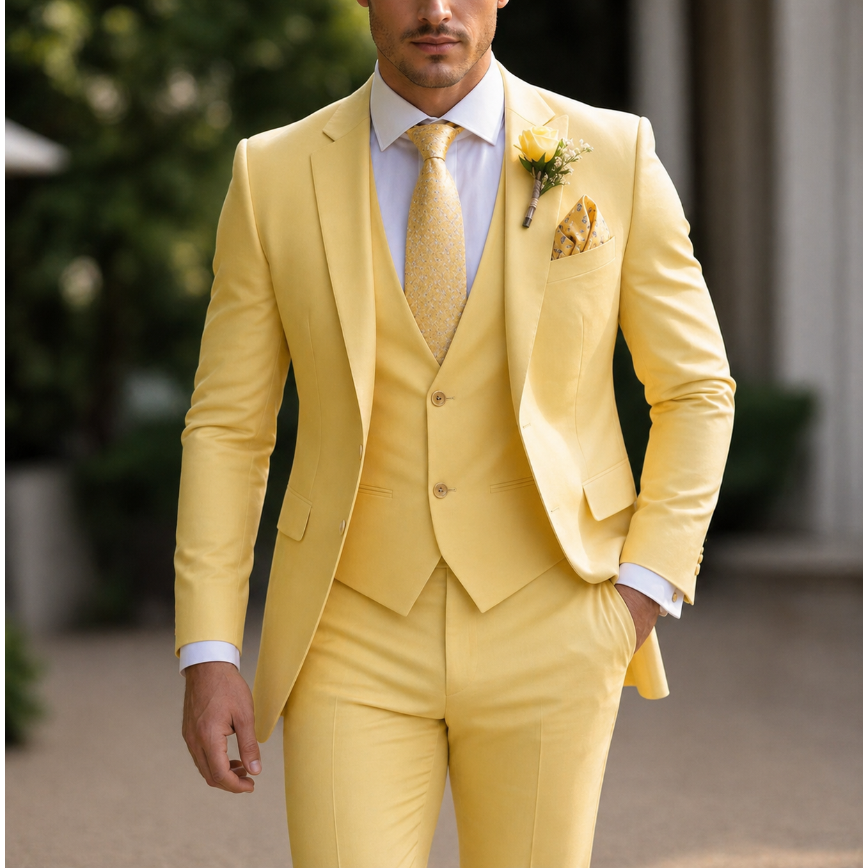 Men's Suit Three Piece Slim Fit Jacket with Vest and Dress Trousers Double Breasted - Image 9