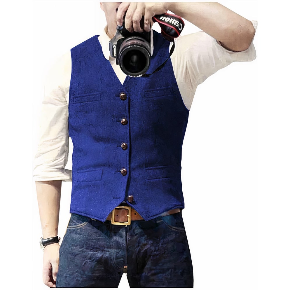 Men's Suit Vest Waistcoat Tweed with V-Neck Five Button Closure - Image 5