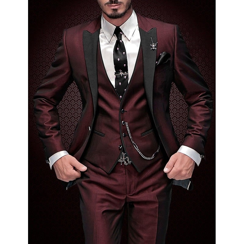 Men's Three Piece Suit with Slim Fit Contrast Peak Lapels and Tailored Waistcoat Navy Blue - Image 1