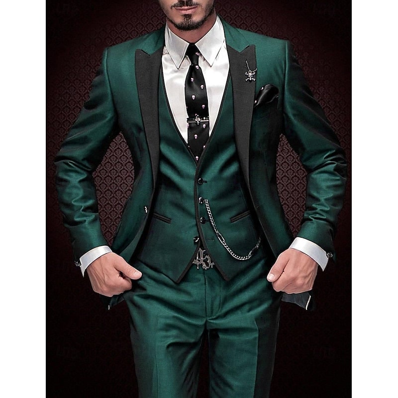 Men's Three Piece Suit with Slim Fit Contrast Peak Lapels and Tailored Waistcoat Navy Blue - Image 2