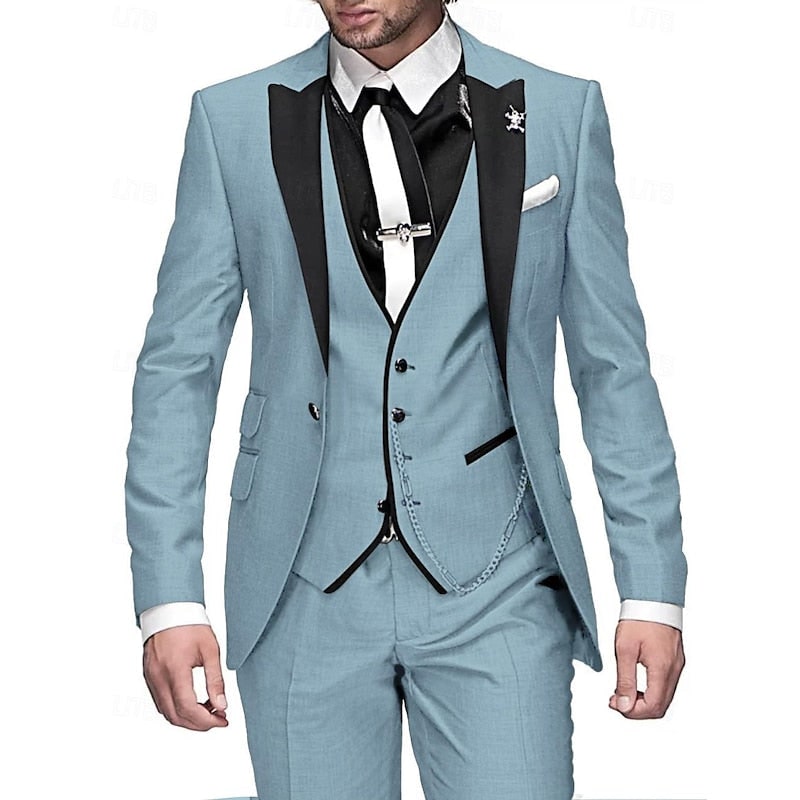 Men's Three Piece Suit with Slim Fit Contrast Peak Lapels and Tailored Waistcoat Navy Blue - Image 7