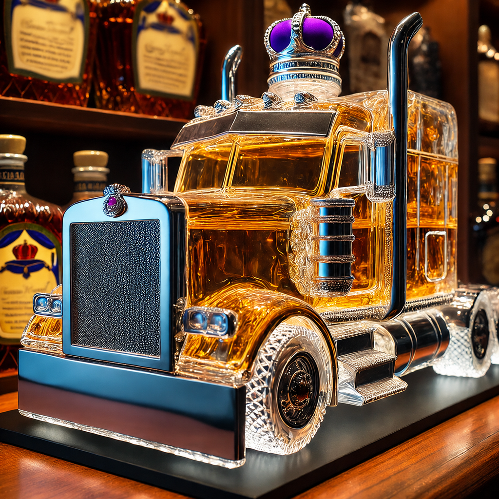 Men's Whiskey Decanter Semi-Truck Glass with Chrome Accents and Stopper - Image 1