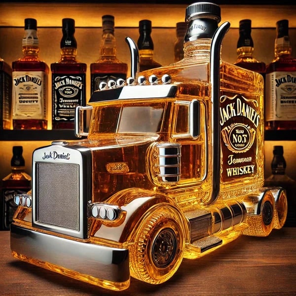 Men's Whiskey Decanter Semi-Truck Glass with Chrome Accents and Stopper - Image 2