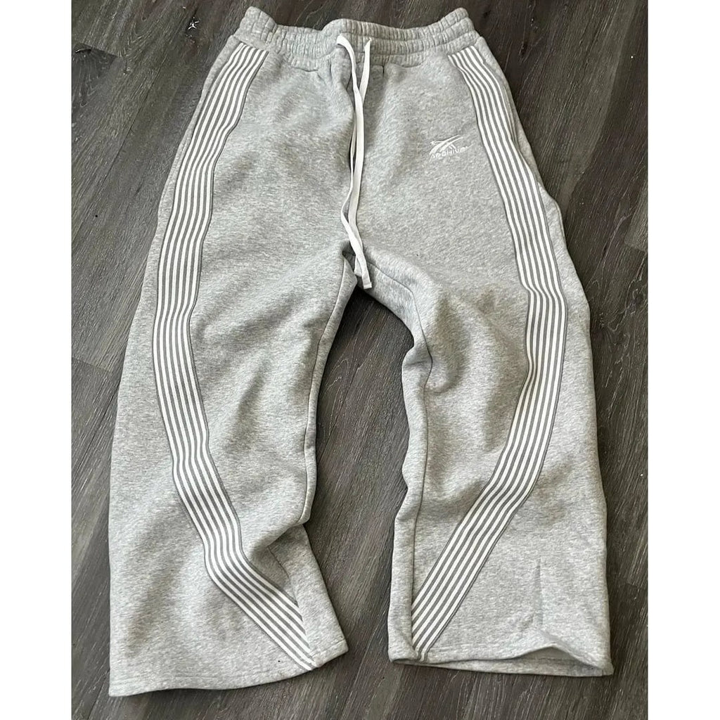 Men's Wide Leg Baggy Fleece Sweatpants with Side Stripes and Pockets - Image 1