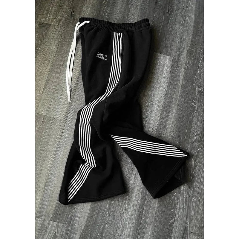 Men's Wide Leg Baggy Fleece Sweatpants with Side Stripes and Pockets - Image 2