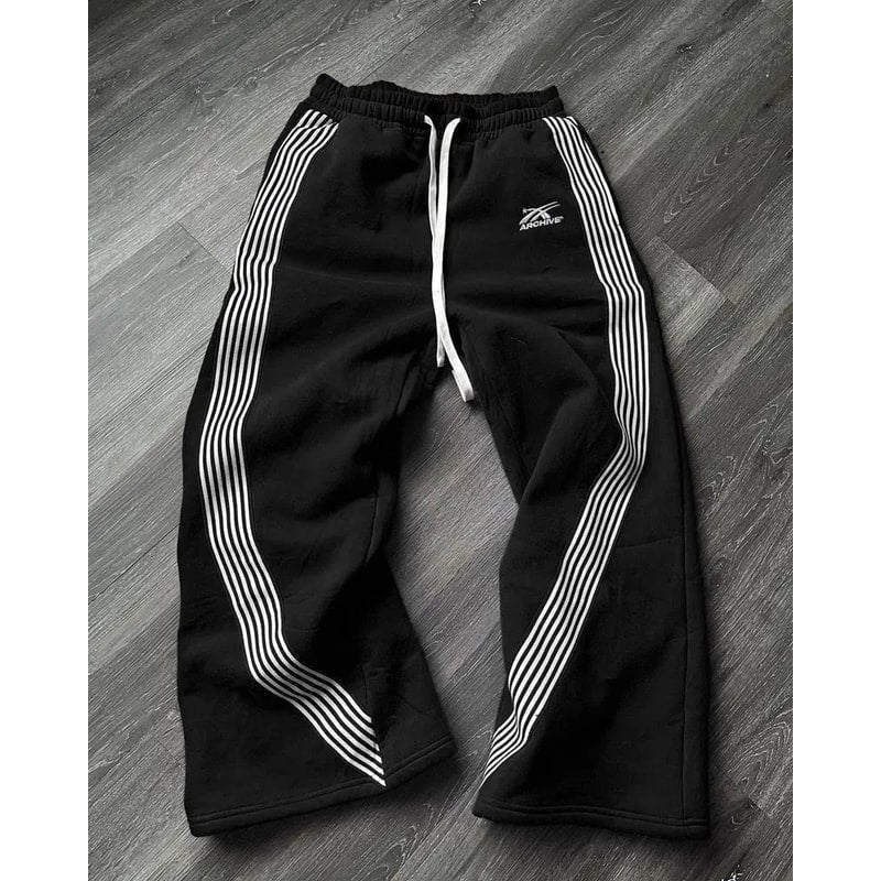 Men's Wide Leg Baggy Fleece Sweatpants with Side Stripes and Pockets - Image 6