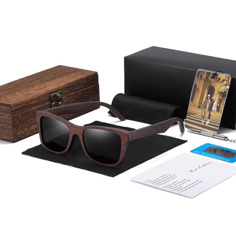 Men's Wooden Polarized Sunglasses with Engraved Wayfarer Frame - Image 2