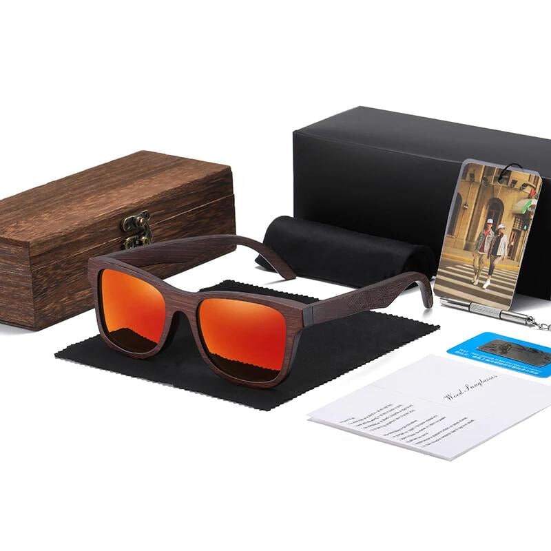 Men's Wooden Polarized Sunglasses with Engraved Wayfarer Frame - Image 3
