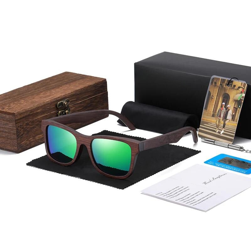 Men's Wooden Polarized Sunglasses with Engraved Wayfarer Frame - Image 4