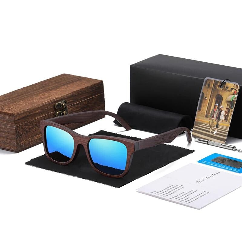 Men's Wooden Polarized Sunglasses with Engraved Wayfarer Frame - Image 5
