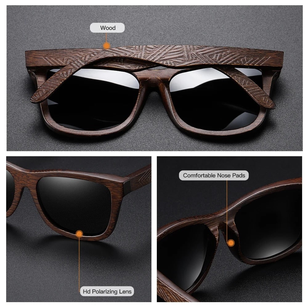 Men's Wooden Polarized Sunglasses with Engraved Wayfarer Frame - Image 7