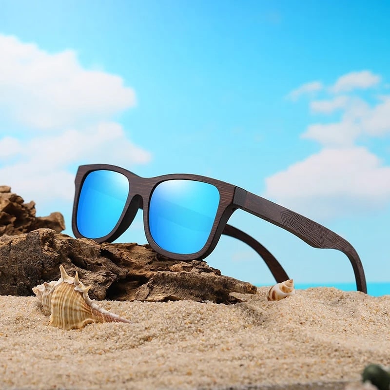 Men's Wooden Polarized Sunglasses with Engraved Wayfarer Frame - Image 8