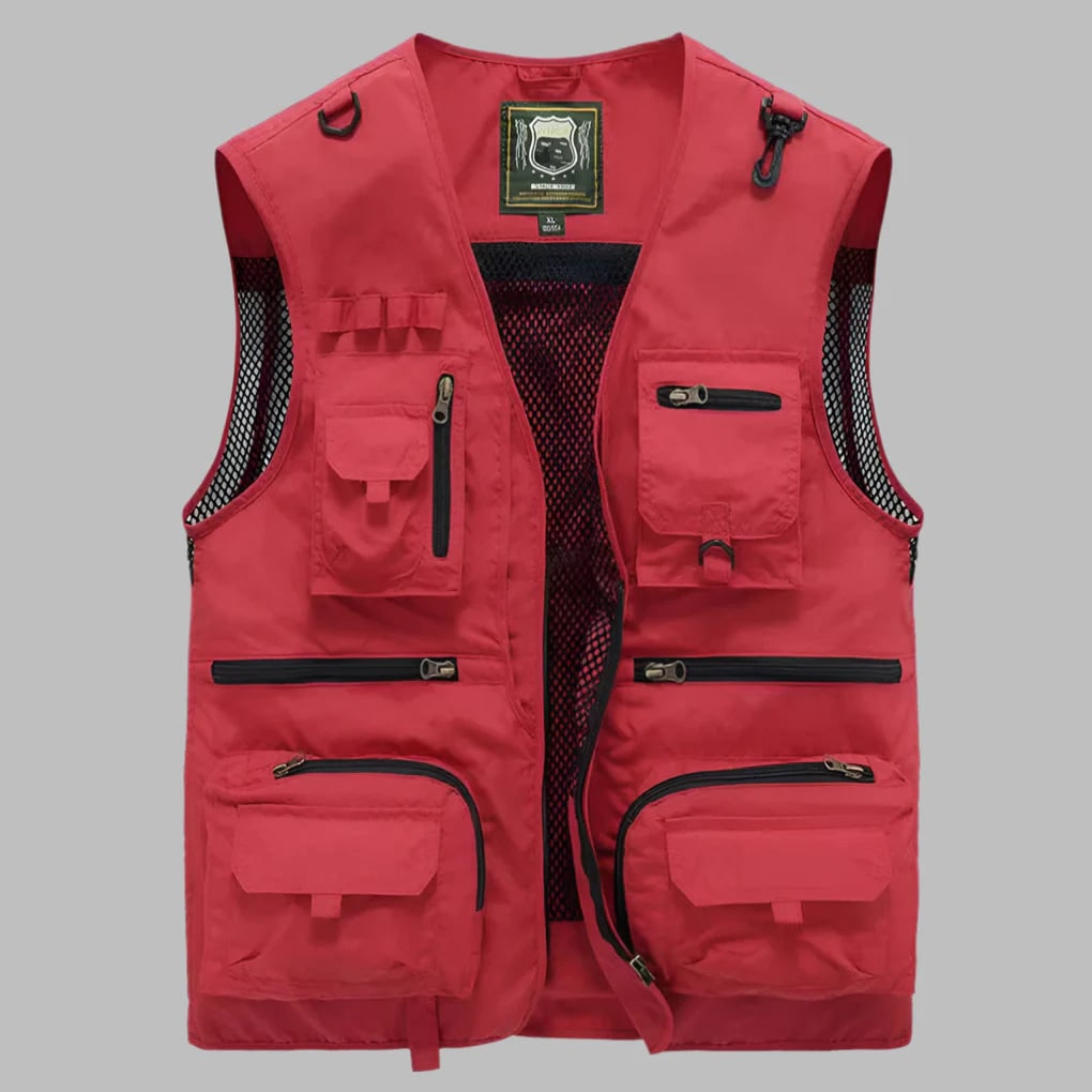 Men's Work Fishing Workwear Vest with Multi Pocket Cargo and Mesh Back - Image 1